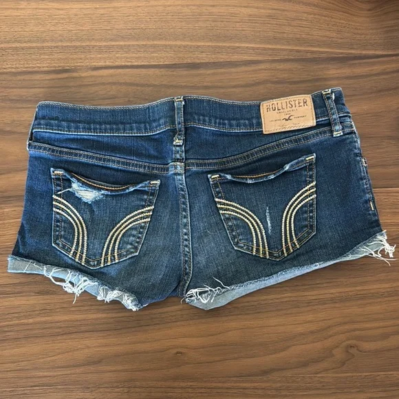 Hollister Women's Ripped Jean Shorts - Dark Blue - Picture 2 of 2